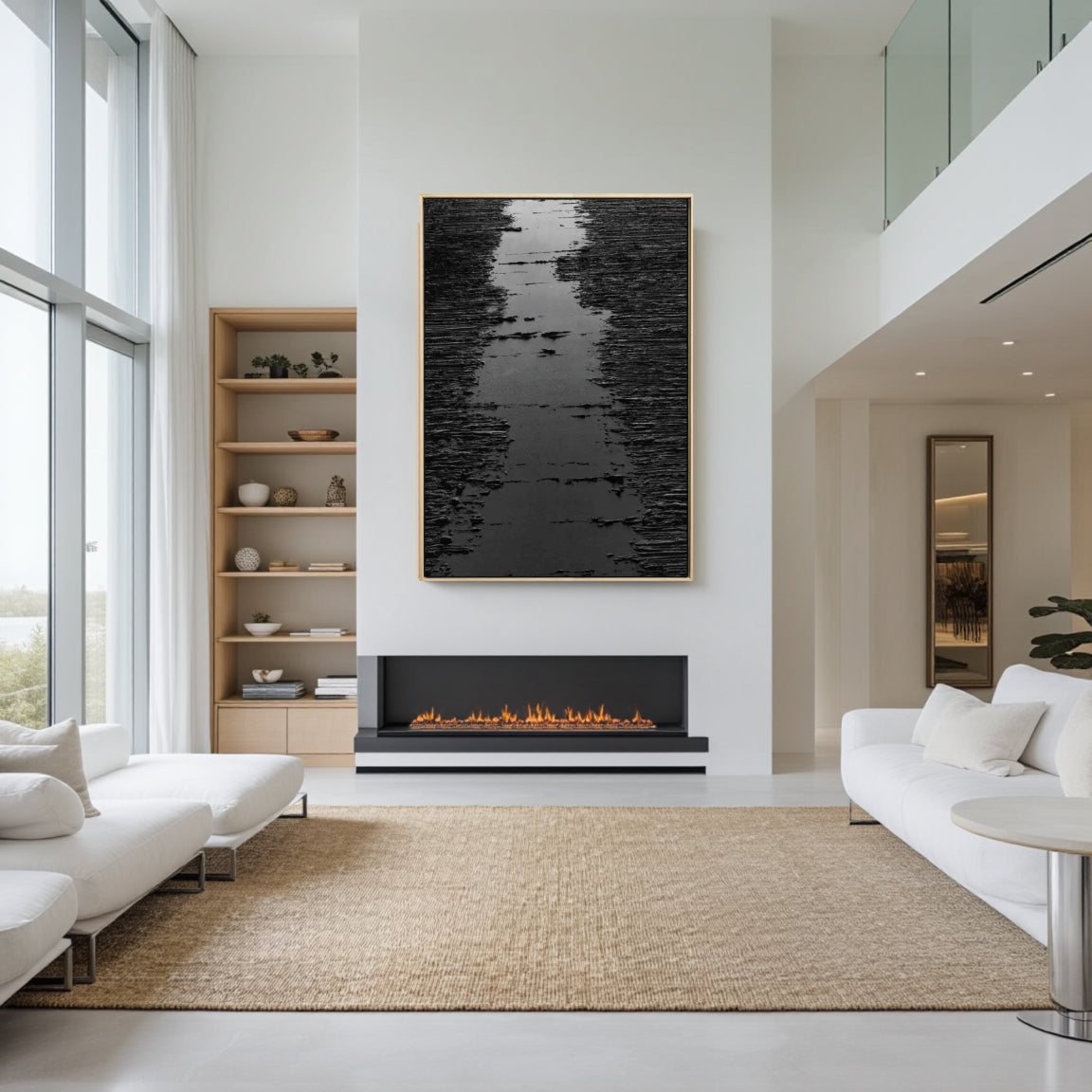 Black Minimalist Textured Painting Canvas #MZ008