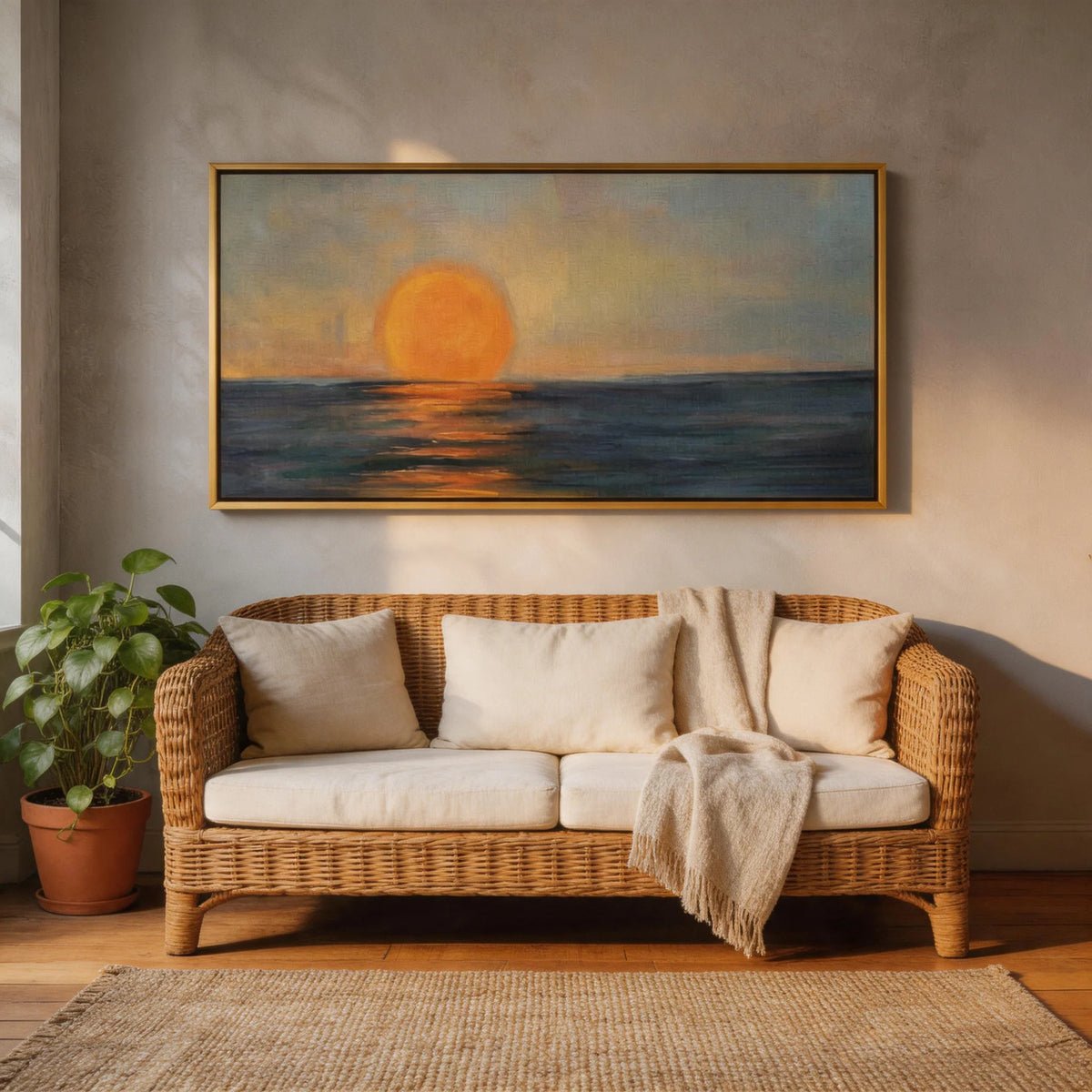 Amber Sun Ocean Horizon Wall Art