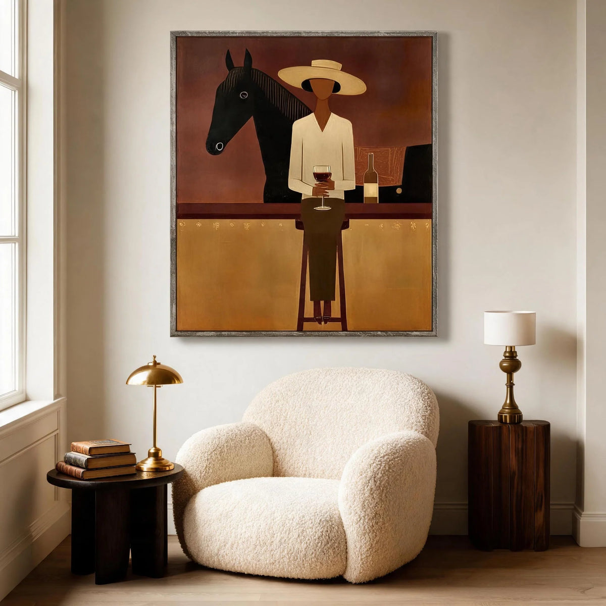 Textured Horse and Rider at Bar Wall Art