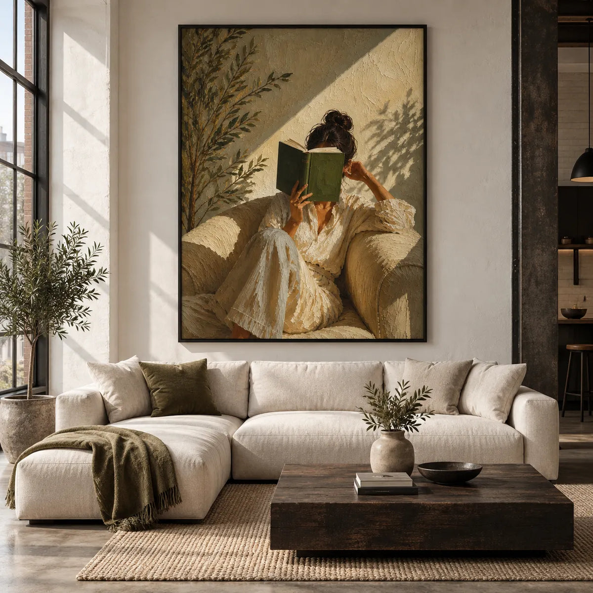 Textured Reading Woman with Book Cover Wall Art
