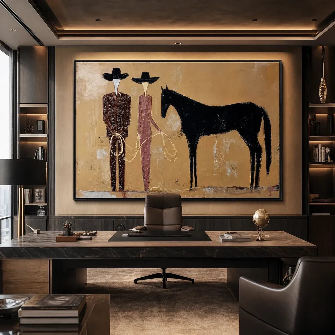 Abstract Western Duo & Black Horse Wall Art