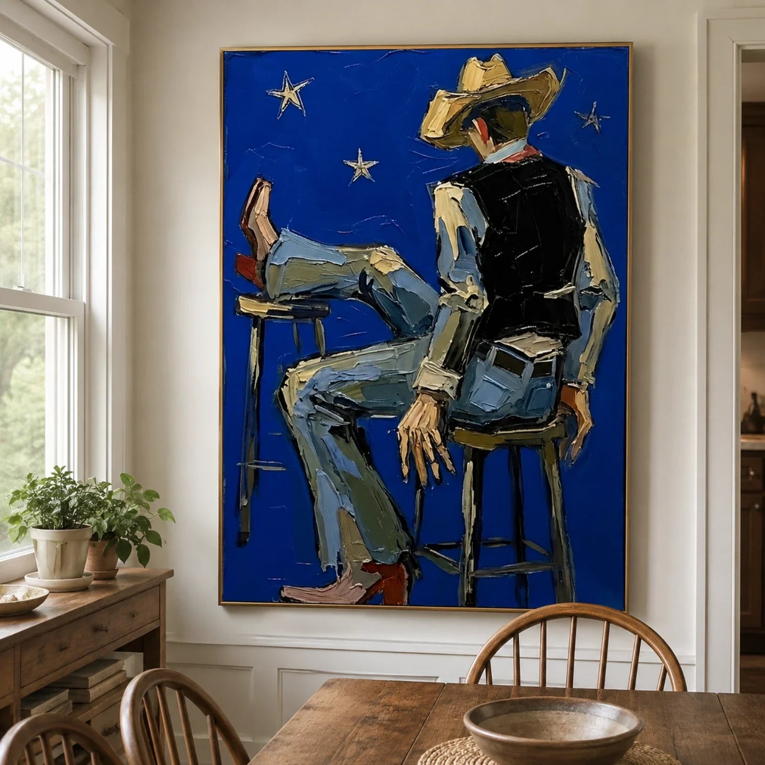 Impasto Cowboy on Blue Night Wall Art
