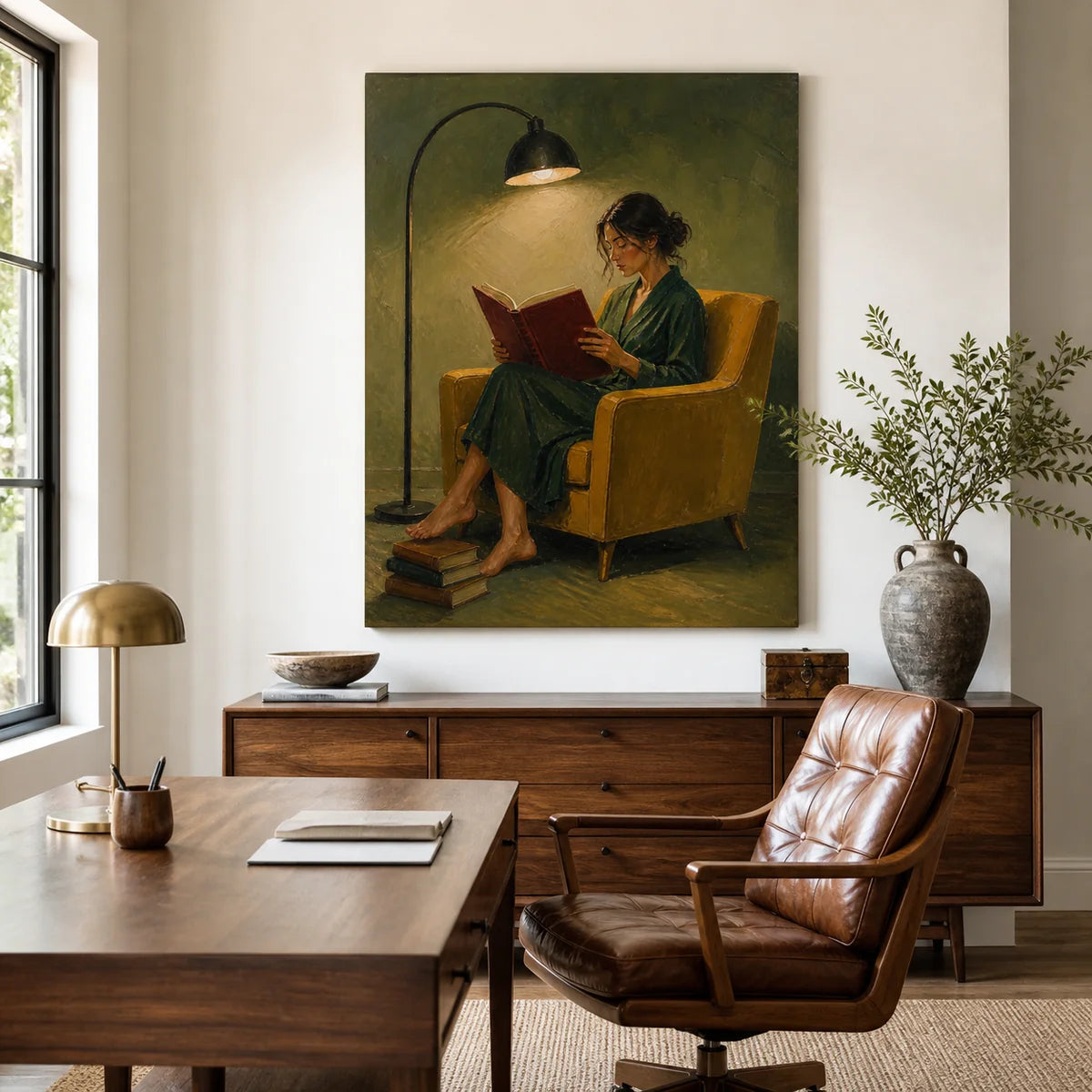 Textured Reading Woman in Robe Wall Art