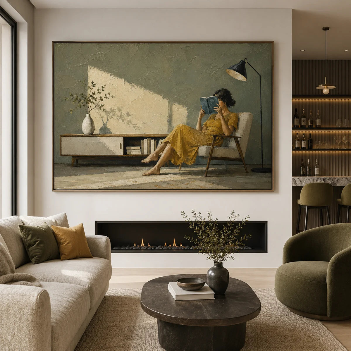 Textured Reading Woman by Window Wall Art