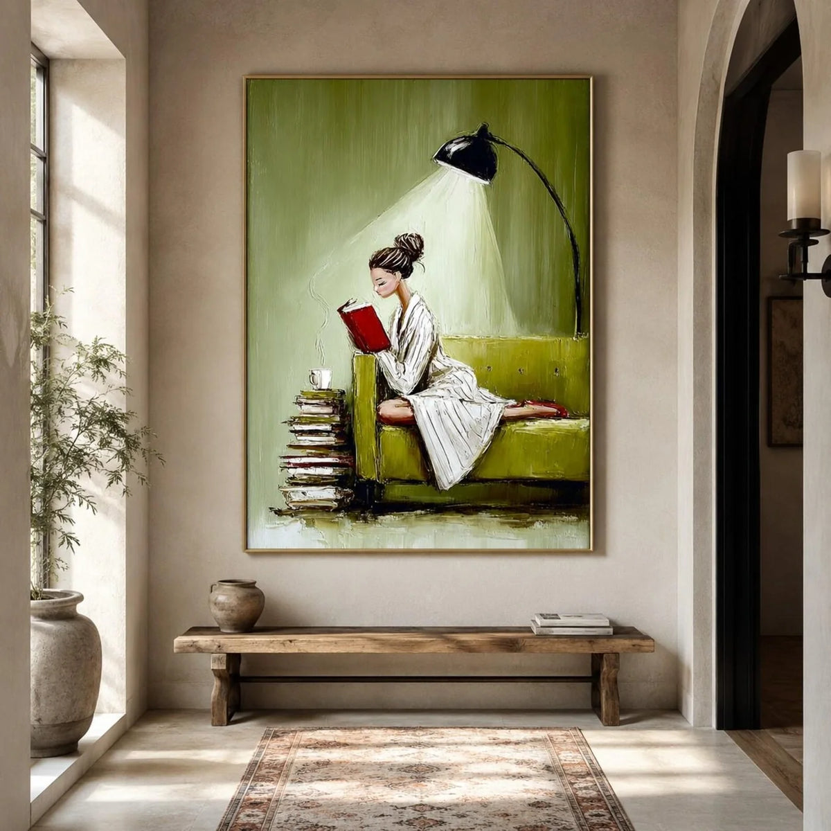 Textured Reading Woman on Sofa Wall Art