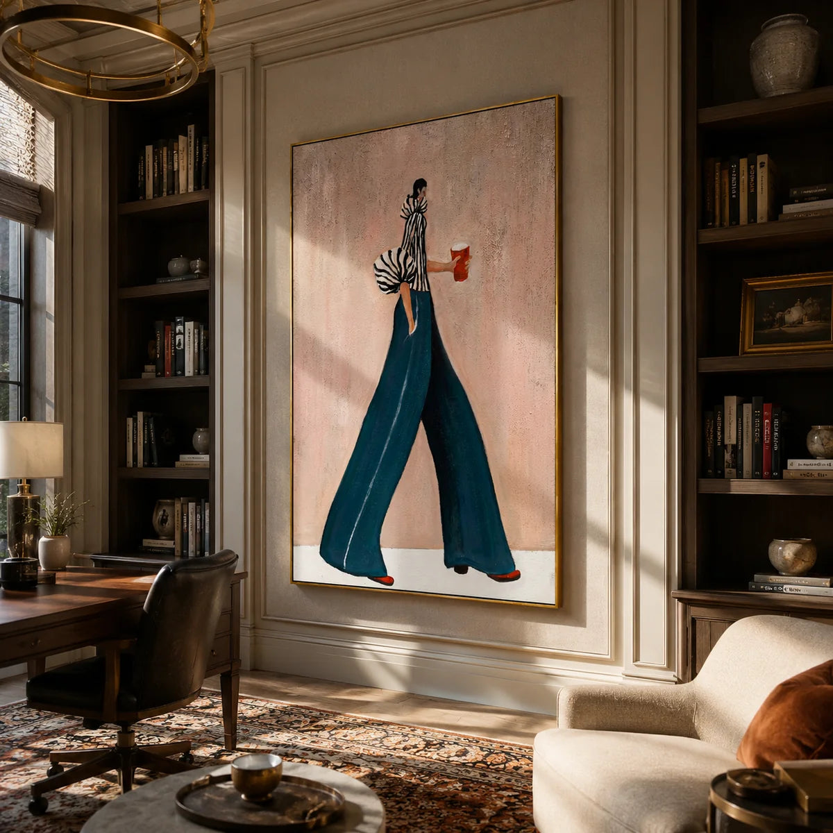 Minimalist Teal Trousers Woman Wall Art