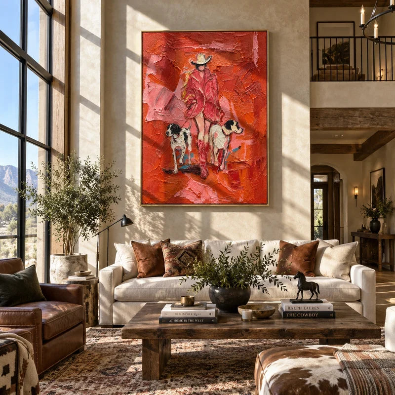 Textured Cowgirl with Dogs Wall Art