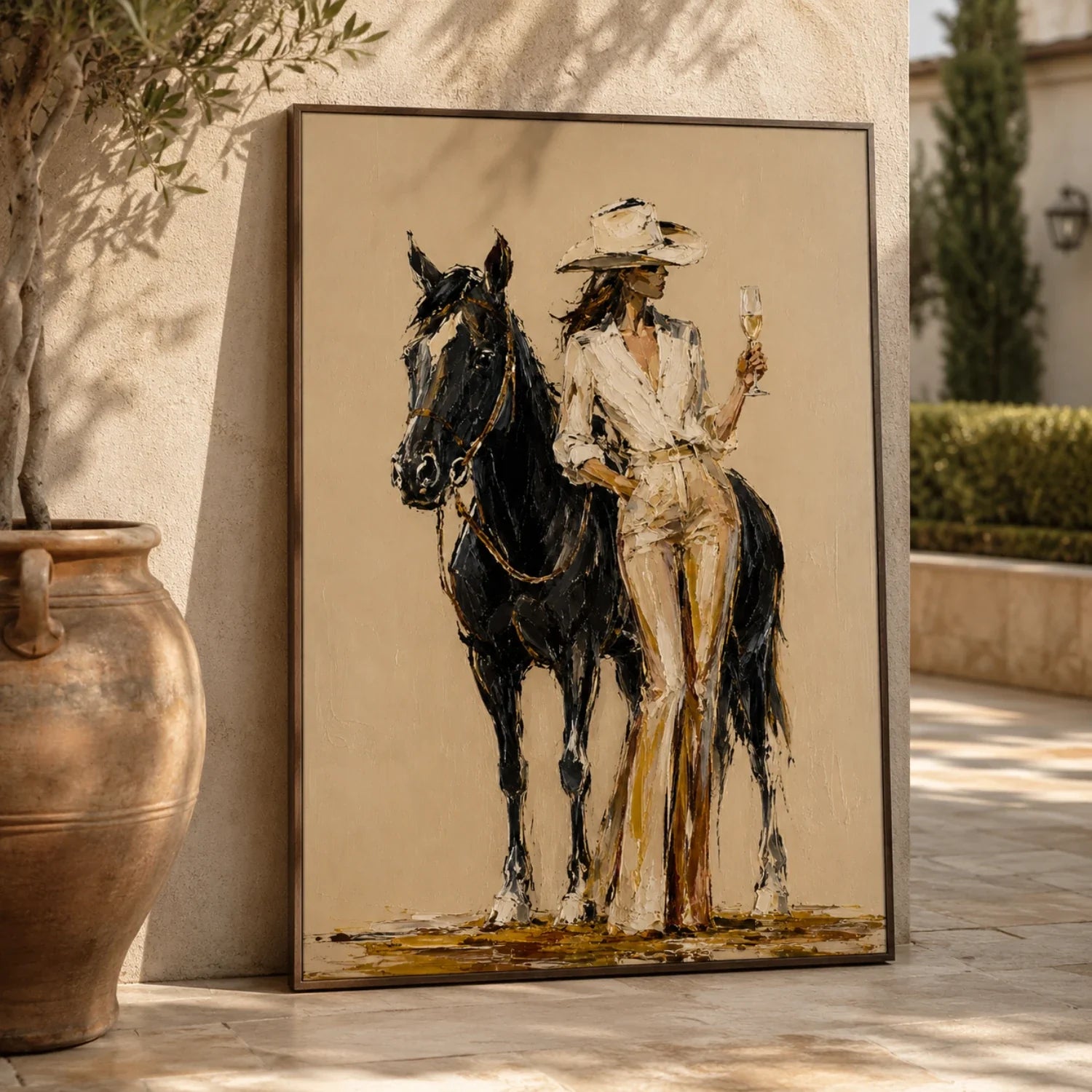 Impasto Cowgirl with Horse Wall Art