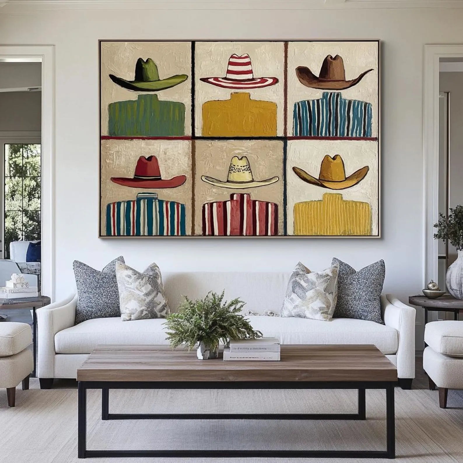 Bold Color-Block Cowboy Hats Wall Art