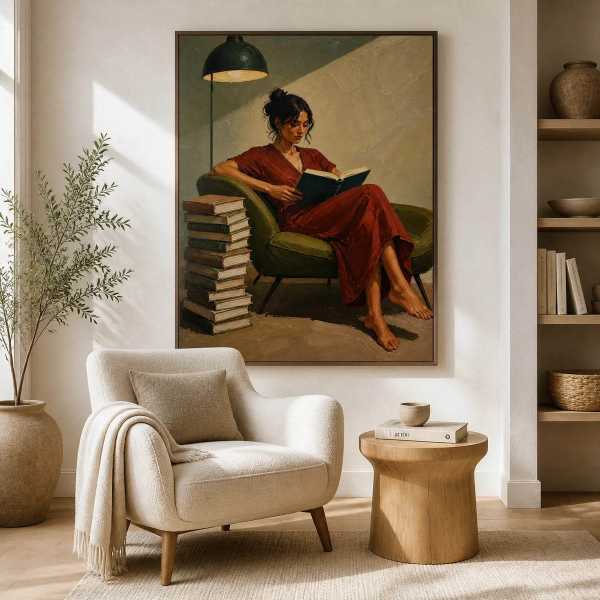 Textured Reading Woman in Red Wall Art