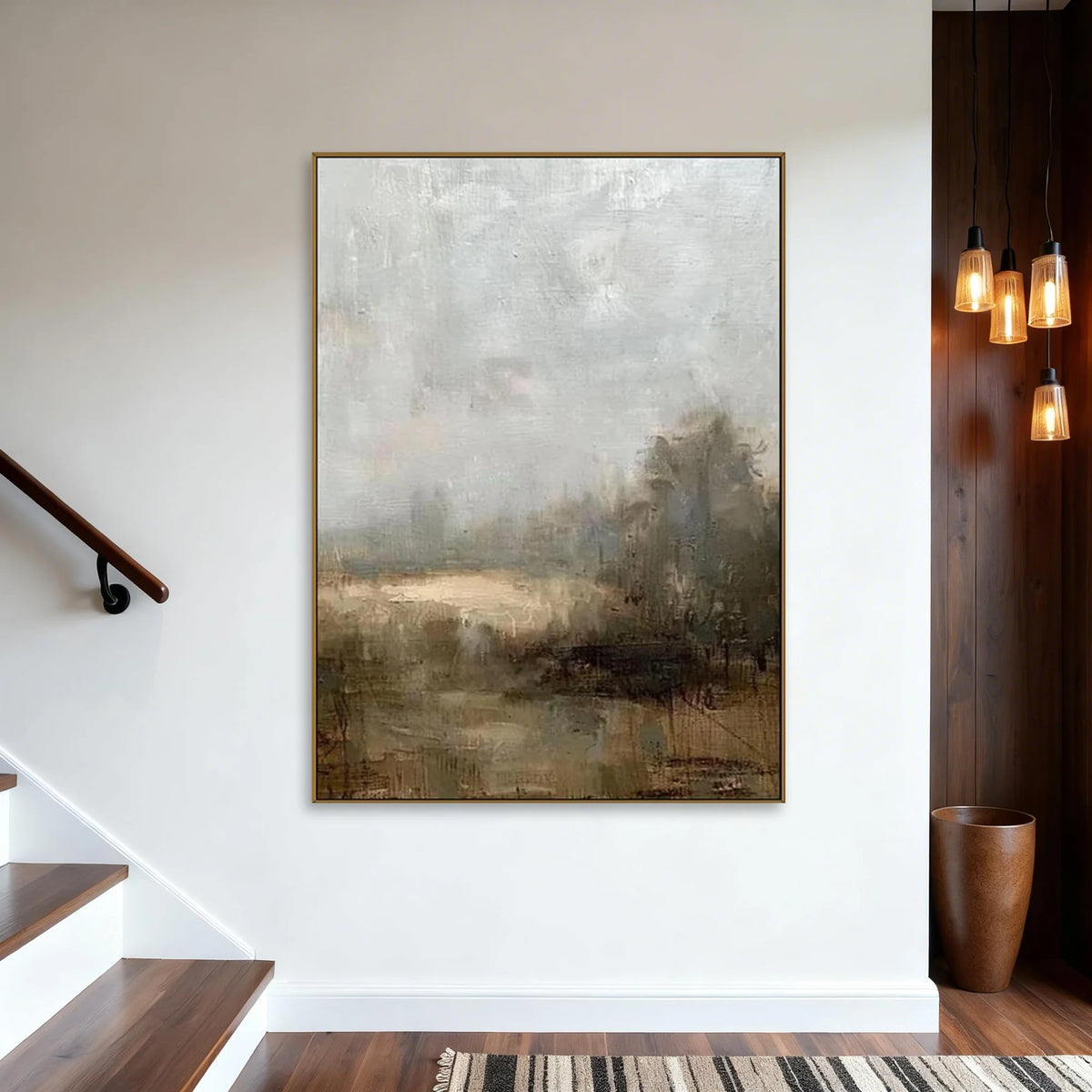 Textured Misty Field Landscape Wall Art
