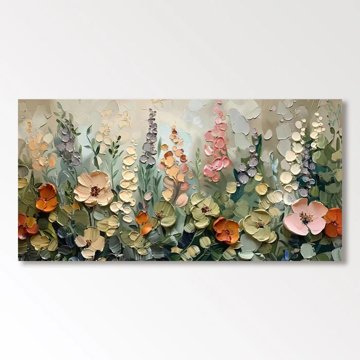 Abstract Wildflower Garden Wall Art – Textured Floral Canvas