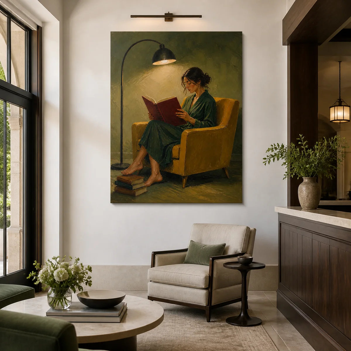 Textured Reading Woman in Robe Wall Art