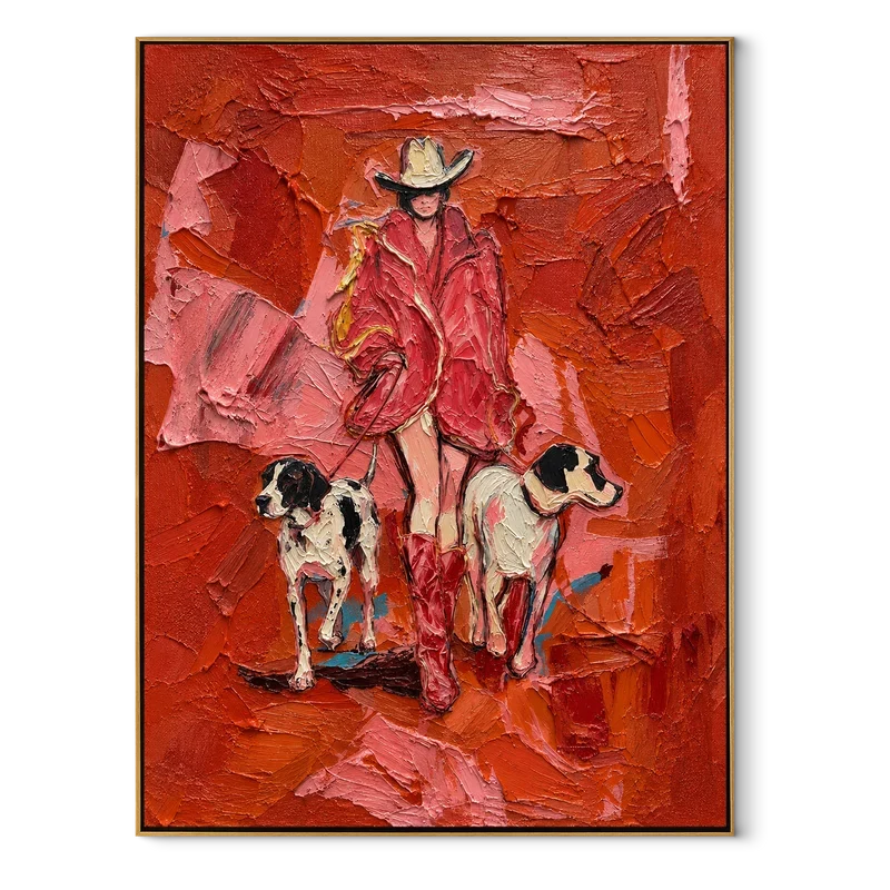 Textured Cowgirl with Dogs Wall Art