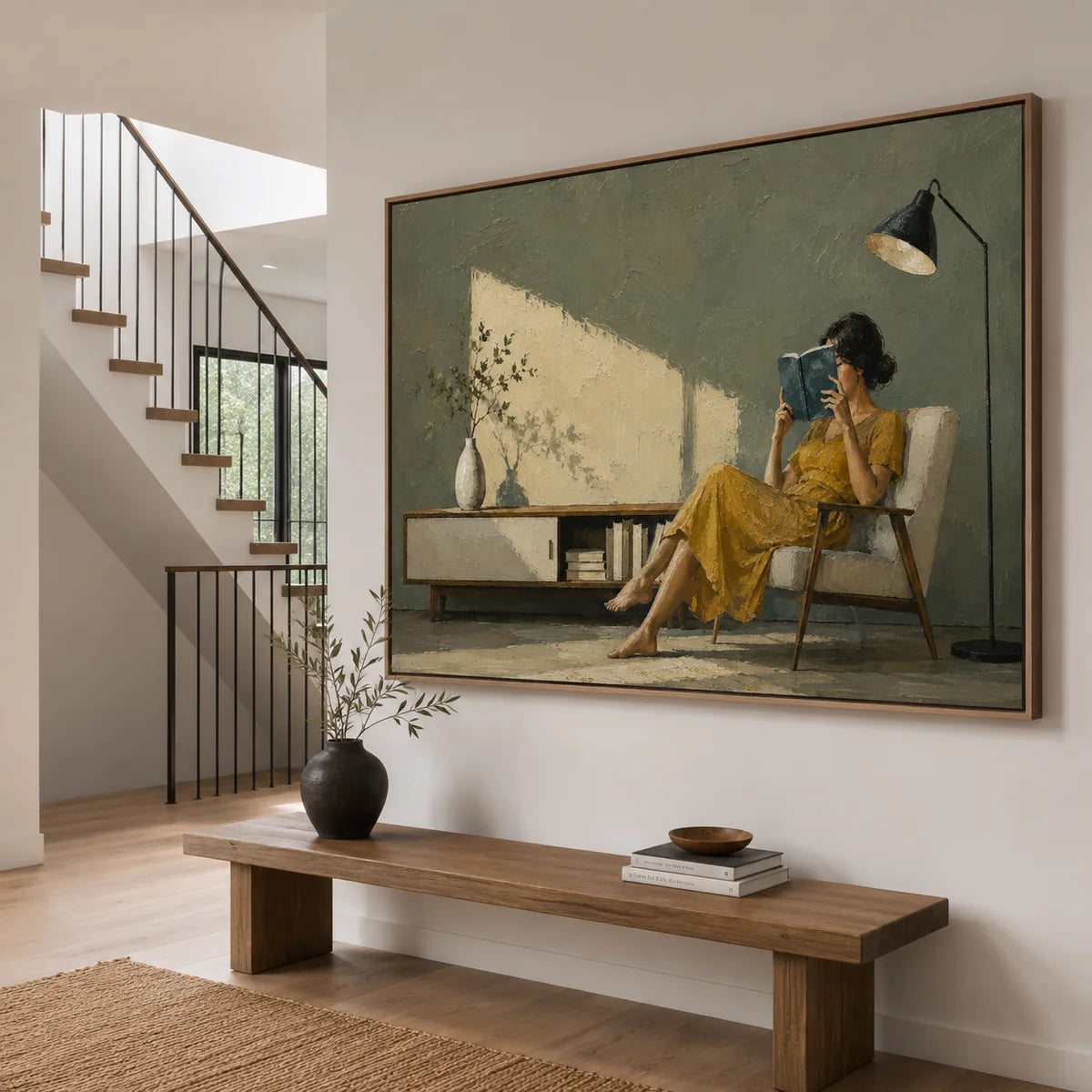 Textured Reading Woman by Window Wall Art