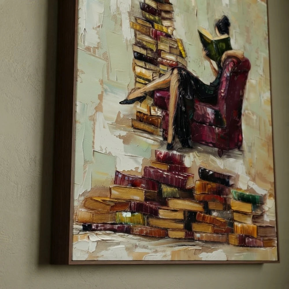 Book Tower Reading Woman Wall Art