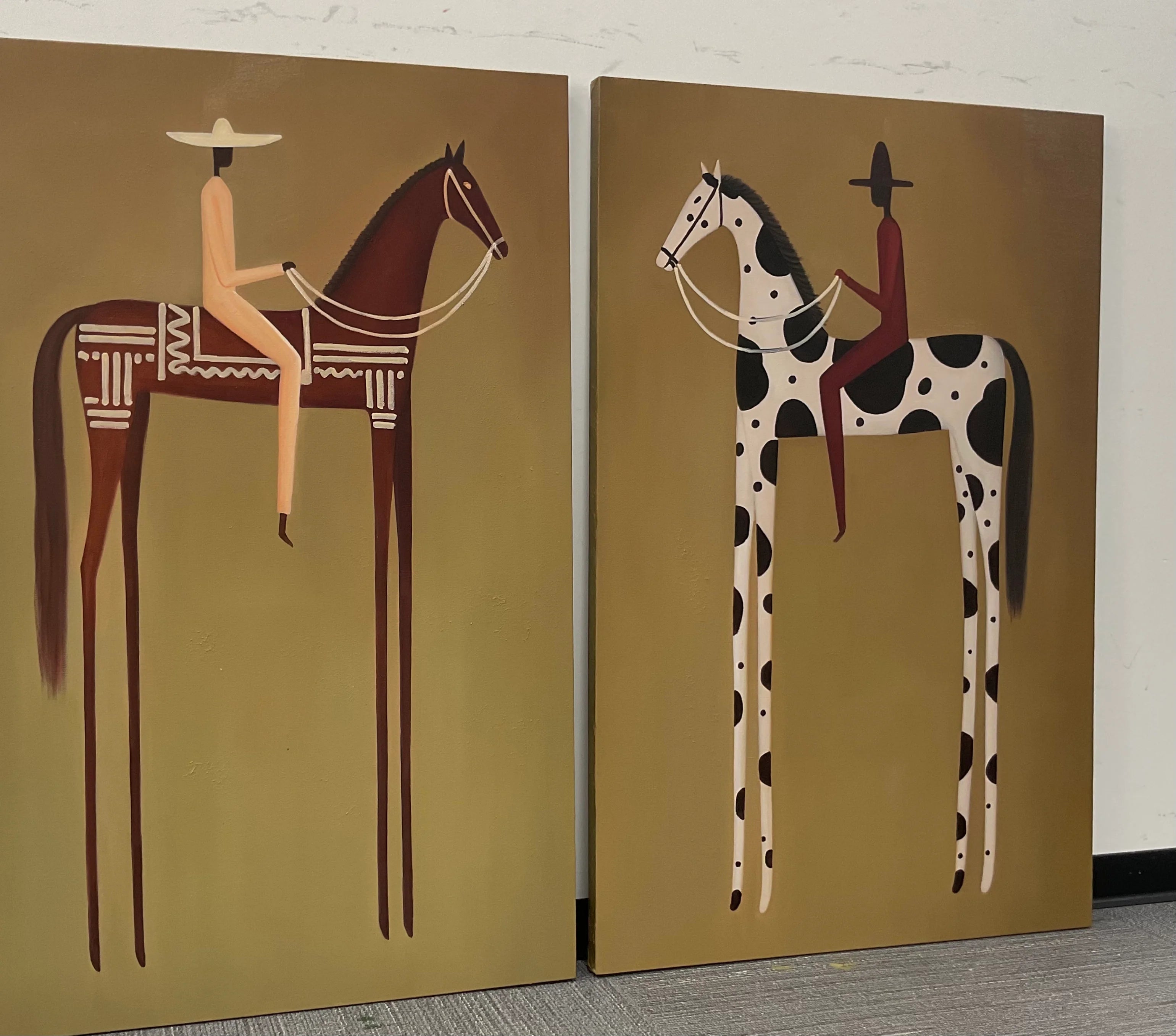 Flat-Toned Rider Duo Wall Art Set of 2