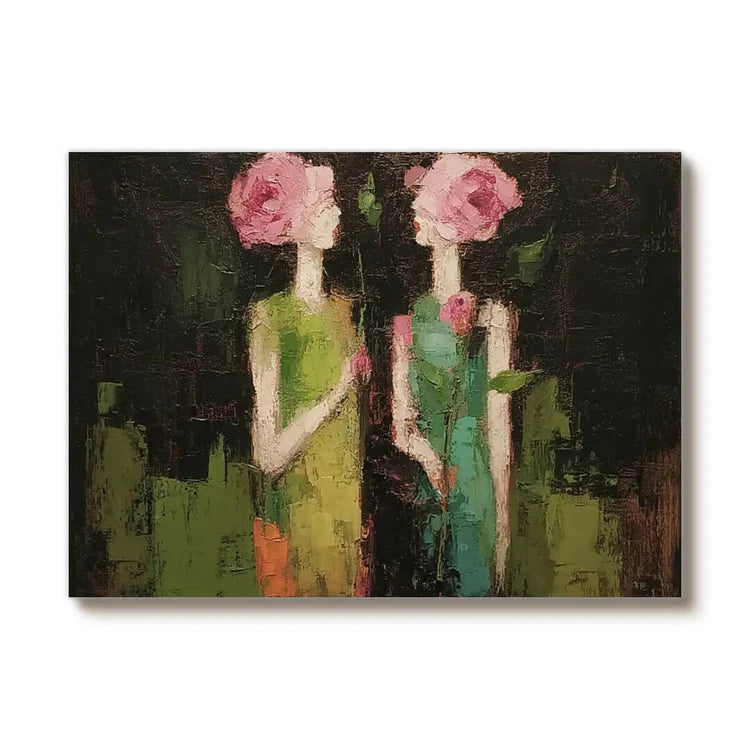 Textured Floral-Headed Figures Wall Art