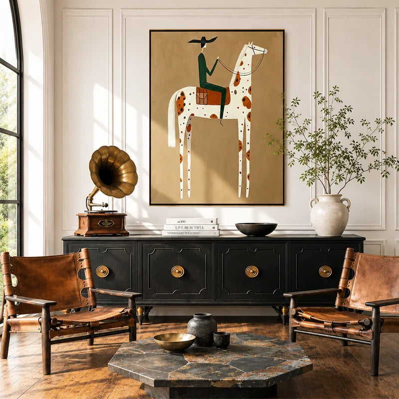 Minimalist Spotted Horse Rider Wall Art