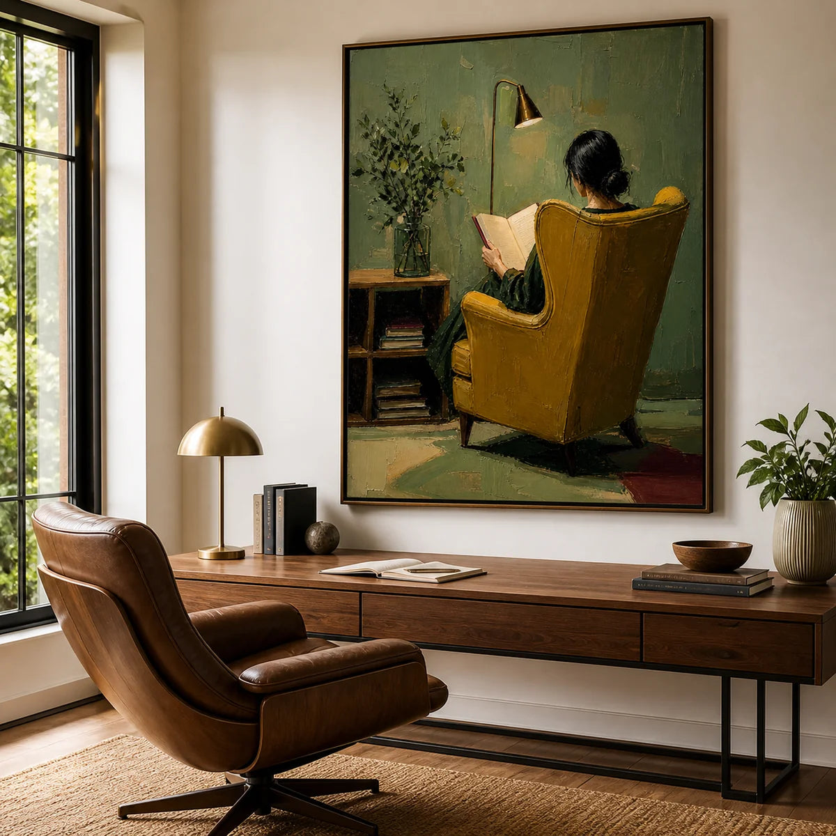 Textured Reading Woman Back View Wall Art