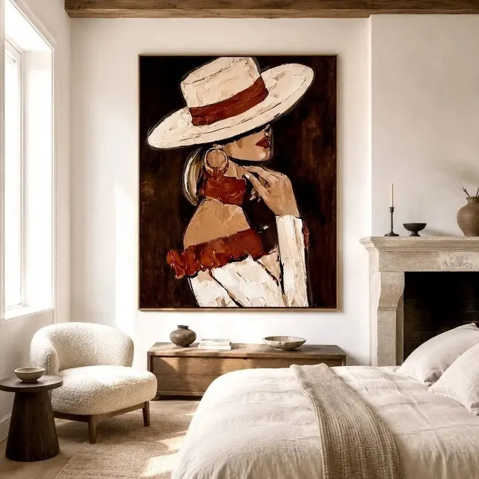 Impasto Wide Hat Profile Portrait Wall Art
