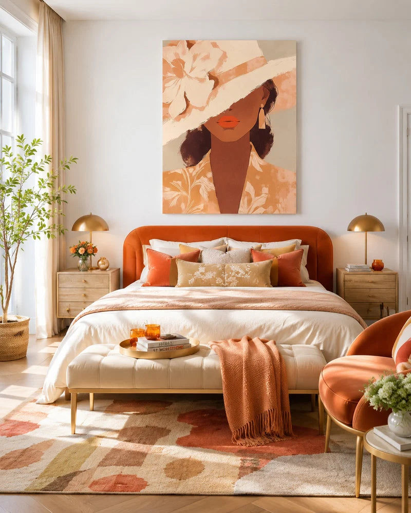 Flat-Toned Floral Hat Portrait Wall Art