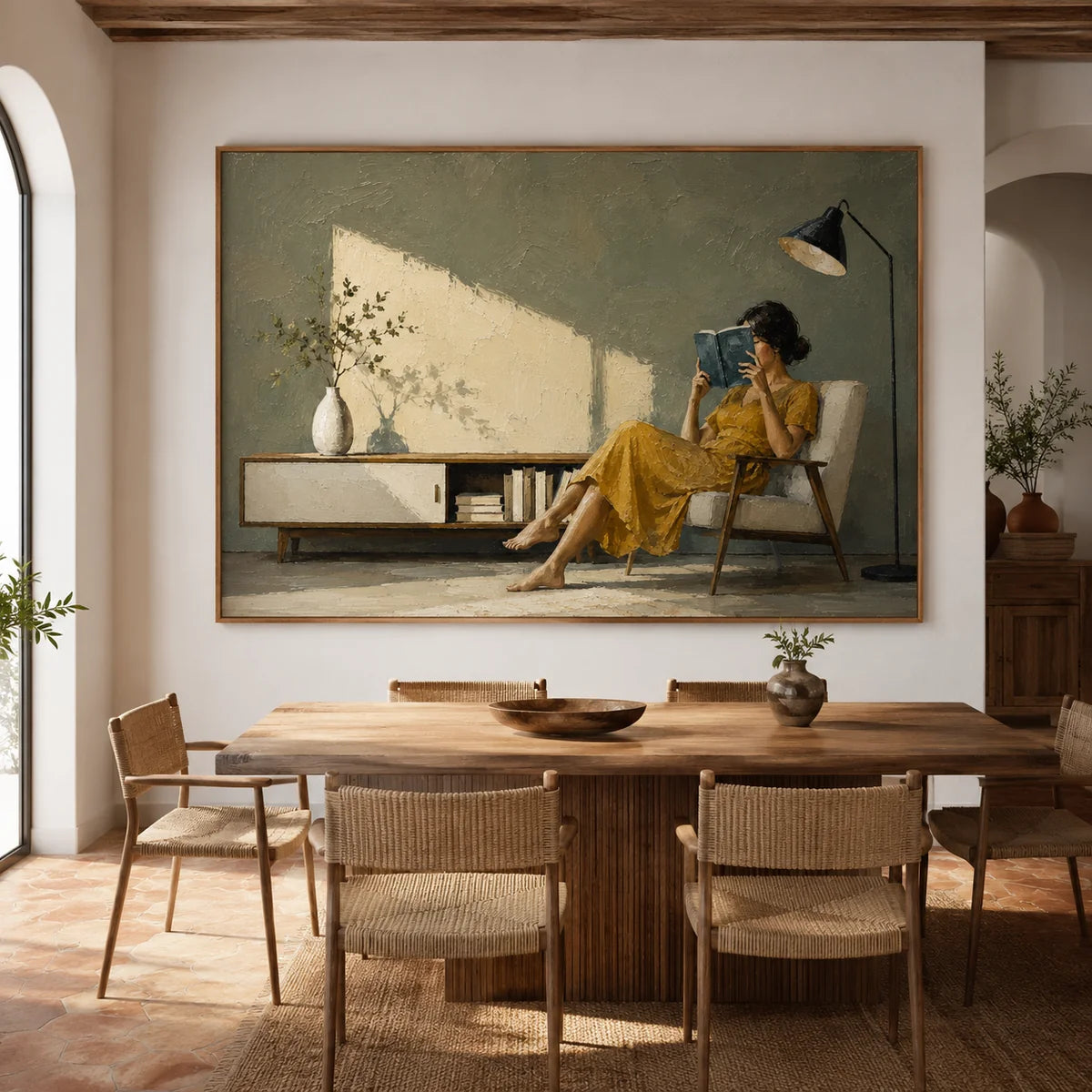 Textured Reading Woman by Window Wall Art