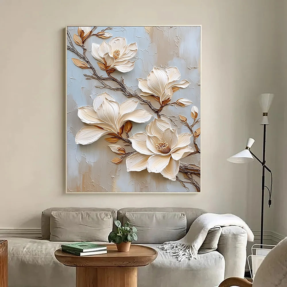 Sculptural Cream Magnolia Branch Wall Art