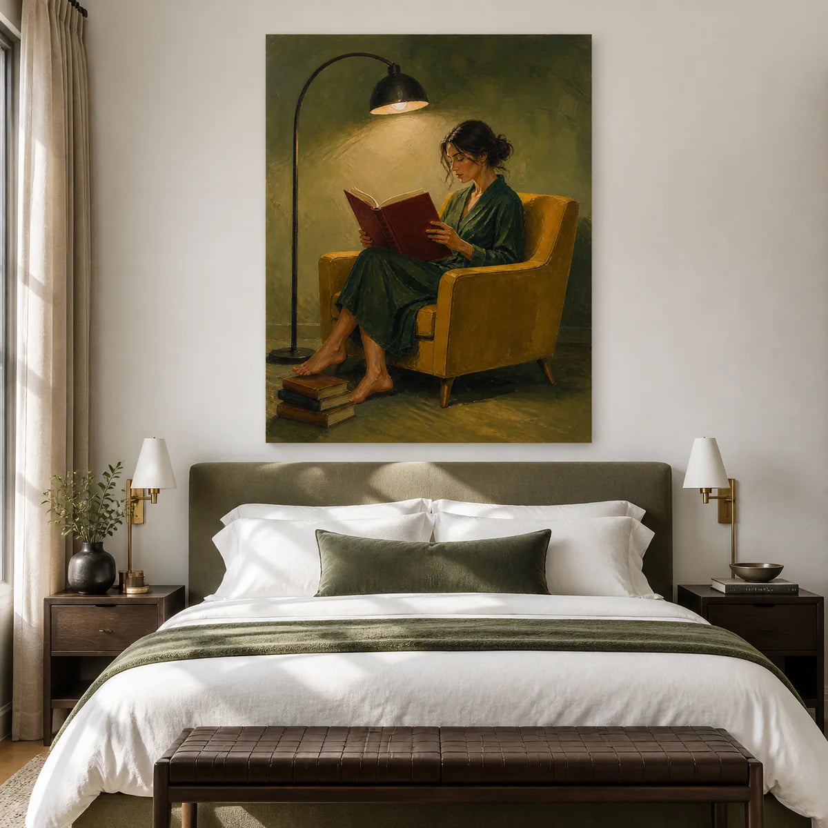 Textured Reading Woman in Robe Wall Art