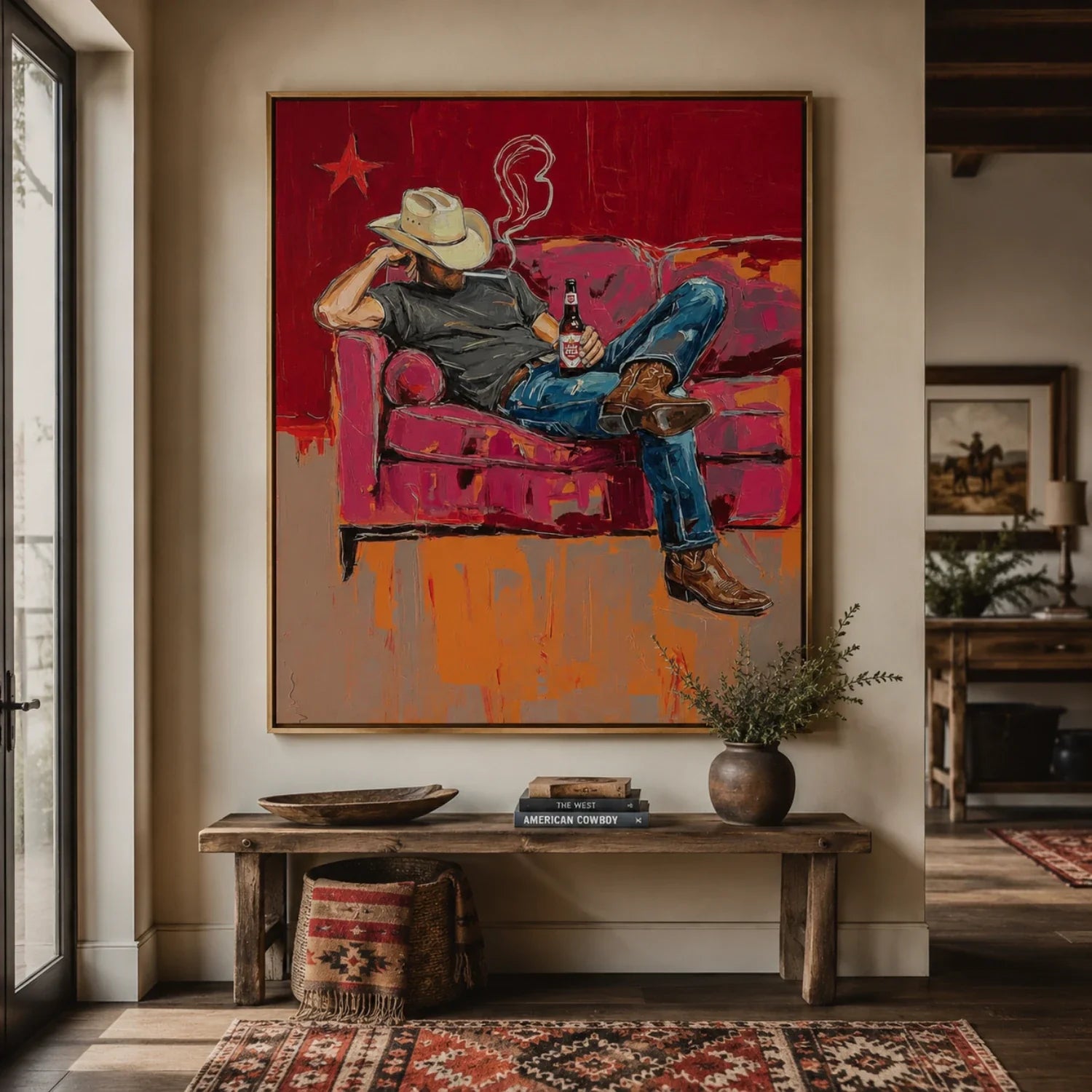 Impasto Cowboy on Couch Wall Art