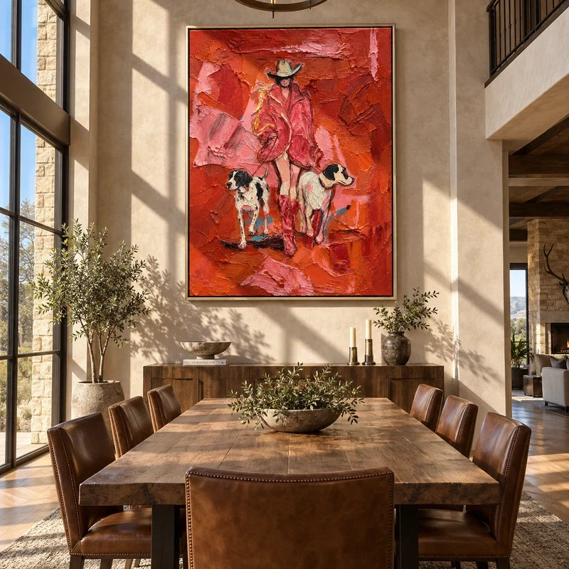 Textured Cowgirl with Dogs Wall Art
