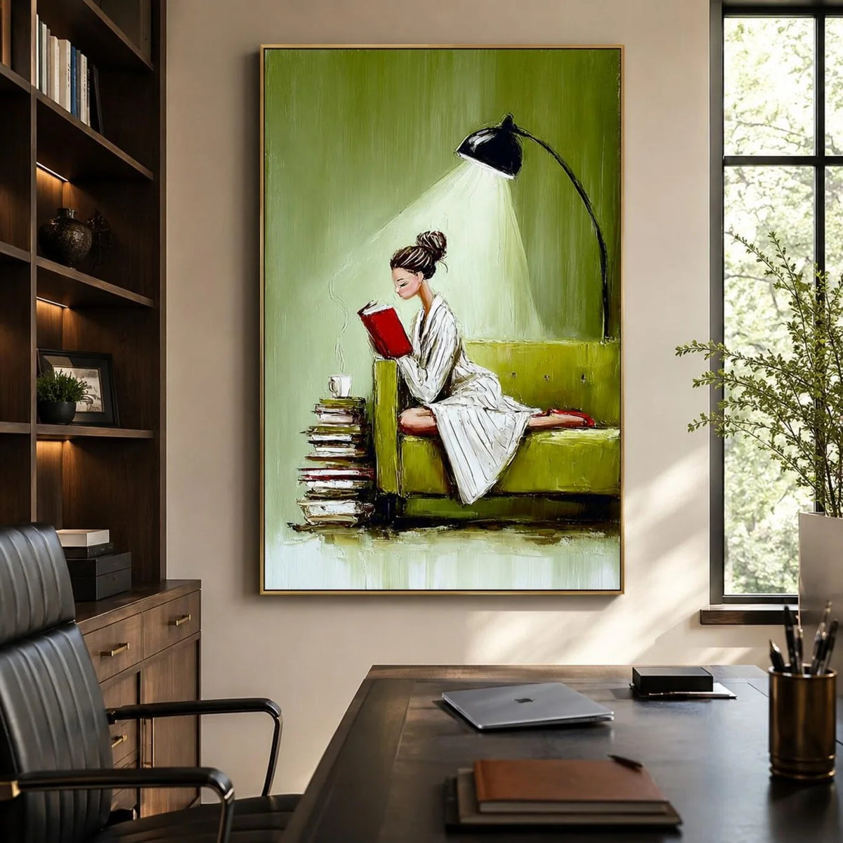 Textured Reading Woman on Sofa Wall Art