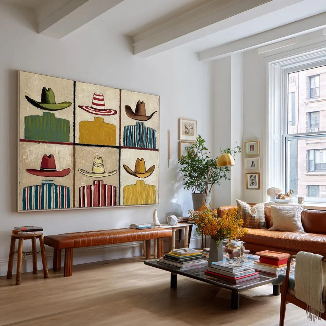 Bold Color-Block Cowboy Hats Wall Art