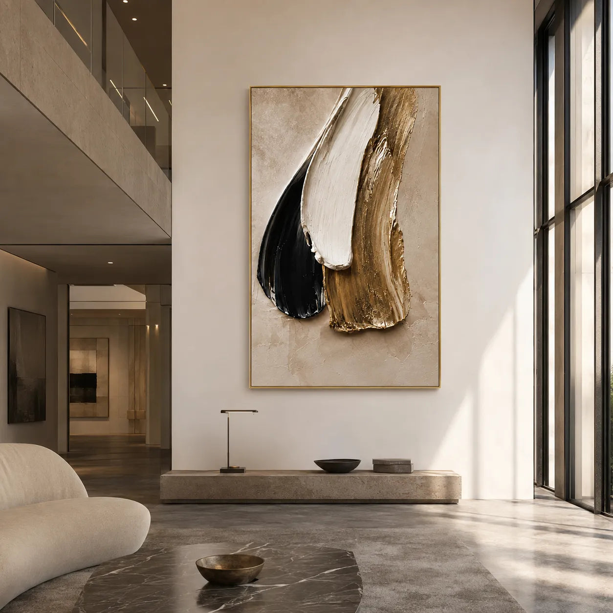 Plaster Textured Black Gold Column Wall Art
