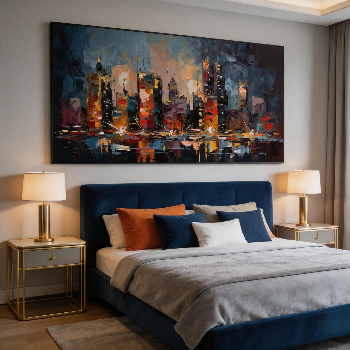 Impasto Night Skyline Wall Art