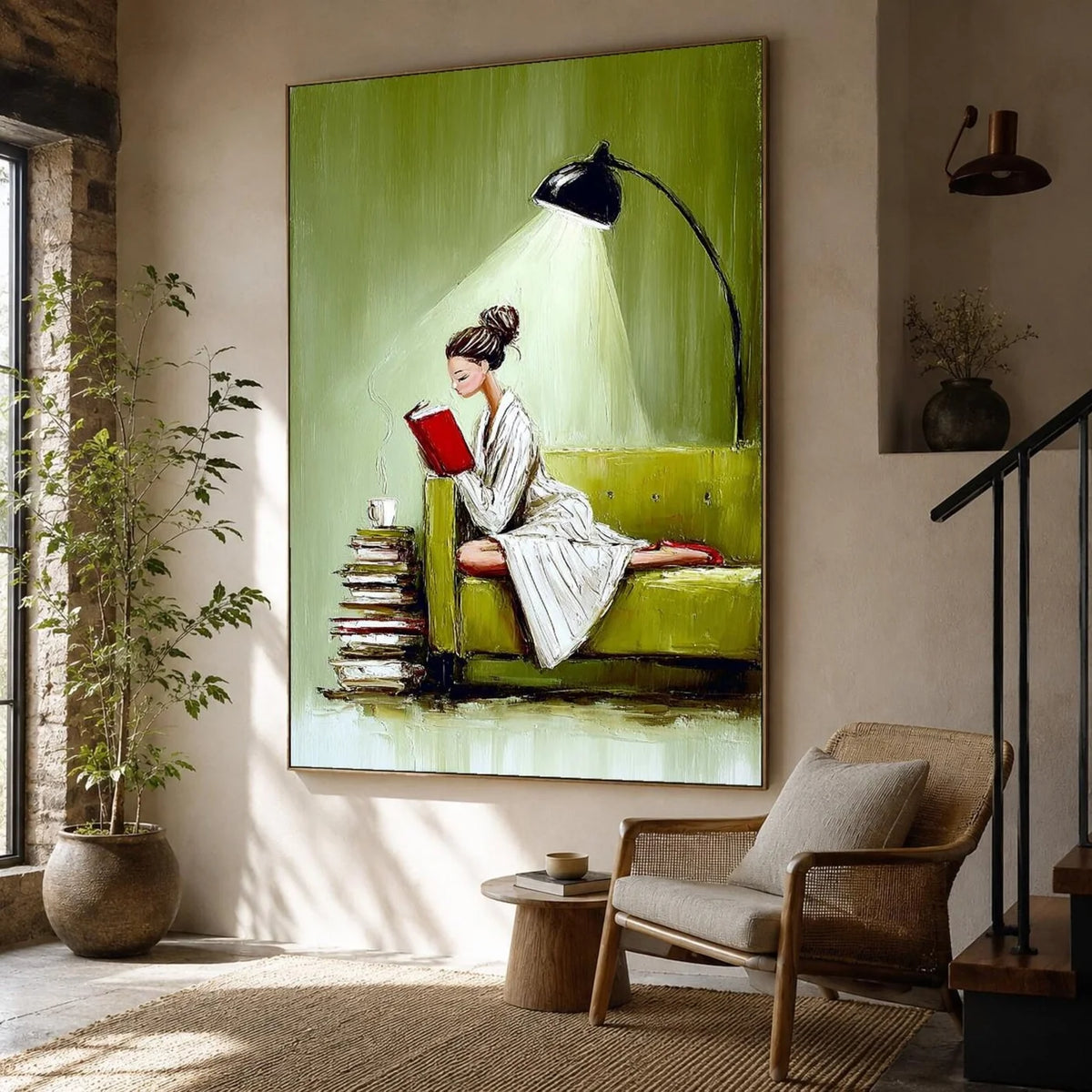 Textured Reading Woman on Sofa Wall Art