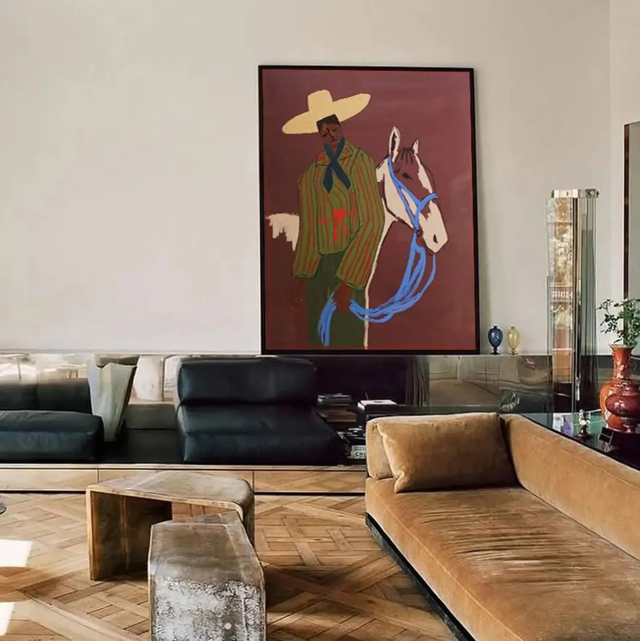 Naive Art Striped Rider with Horse Wall Art