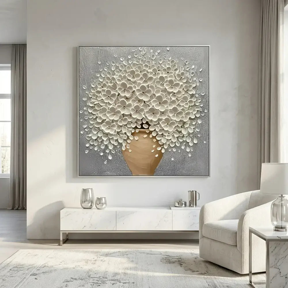 3D Textured Vase Blossoms Wall Art