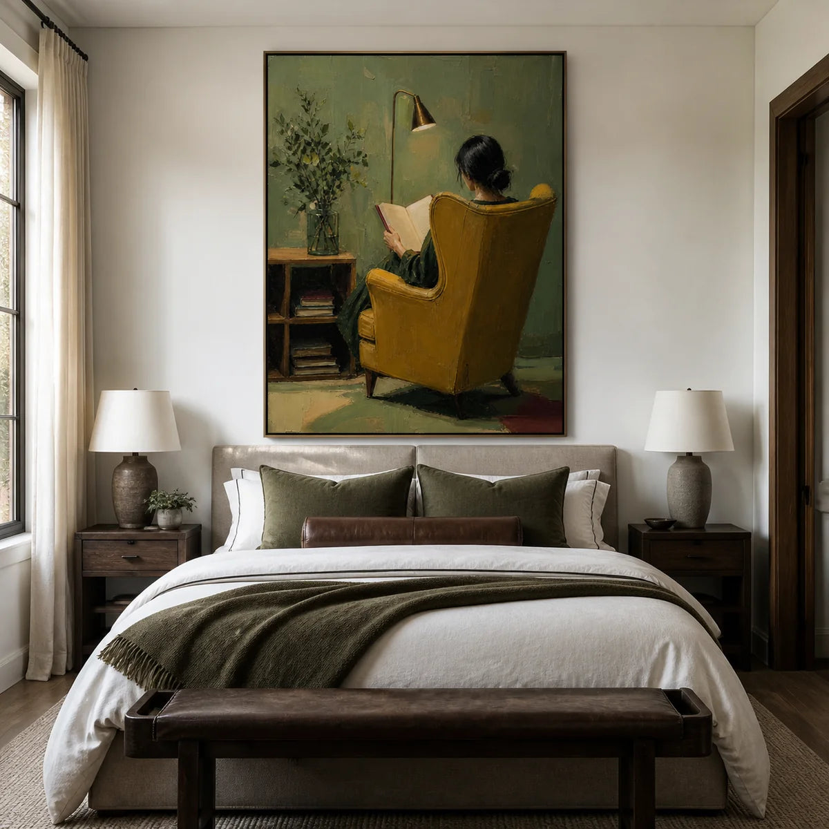 Textured Reading Woman Back View Wall Art