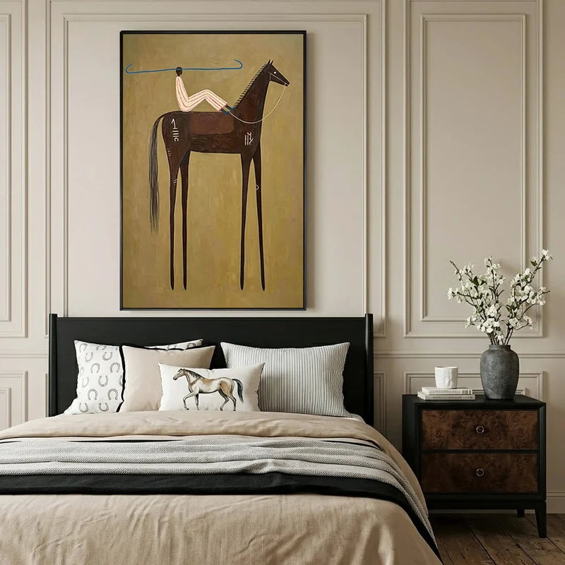 Folk Art Brown Horse Rider Wall Art