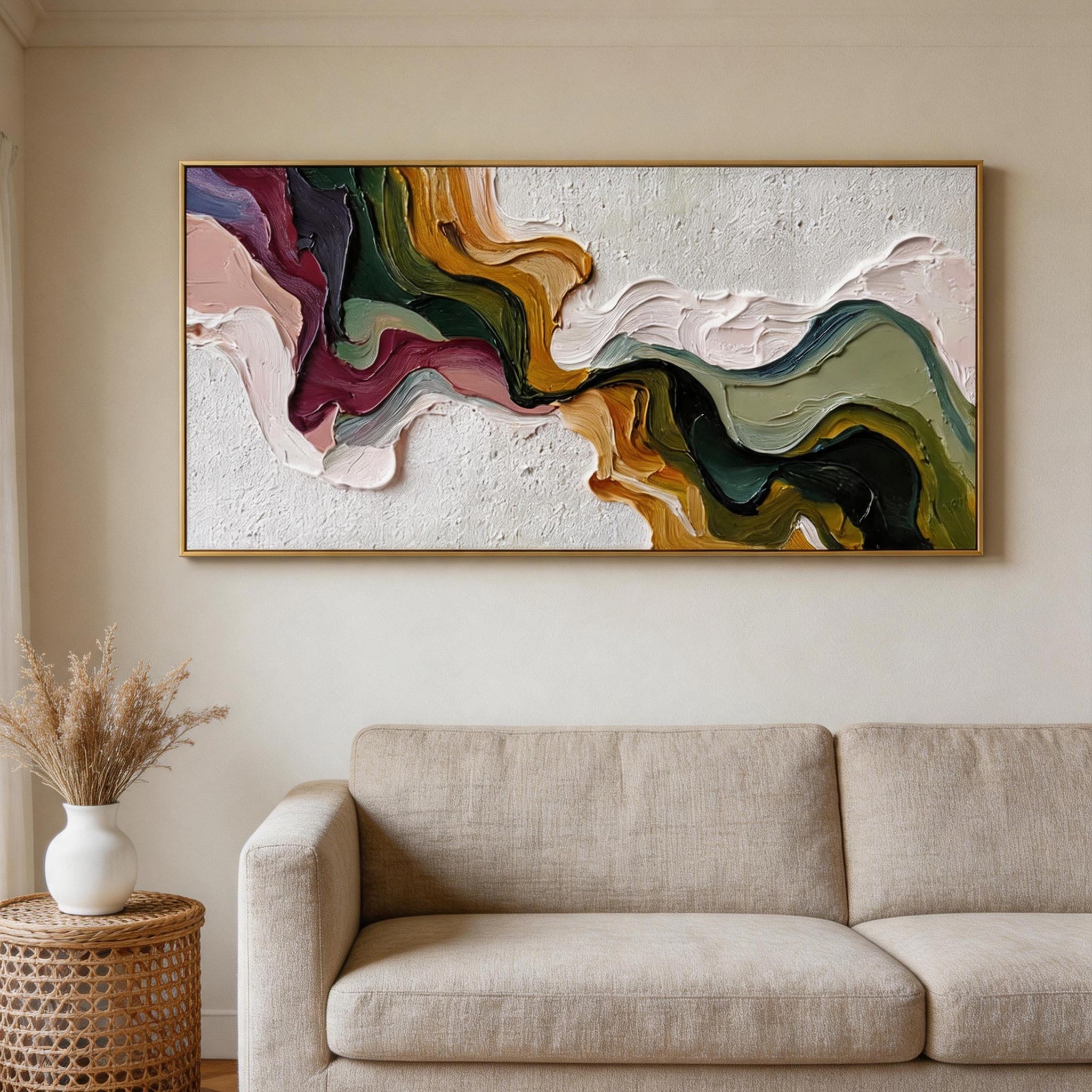 Colour Current — Abstract Wave Impasto Canvas Wall Art, Wide Format