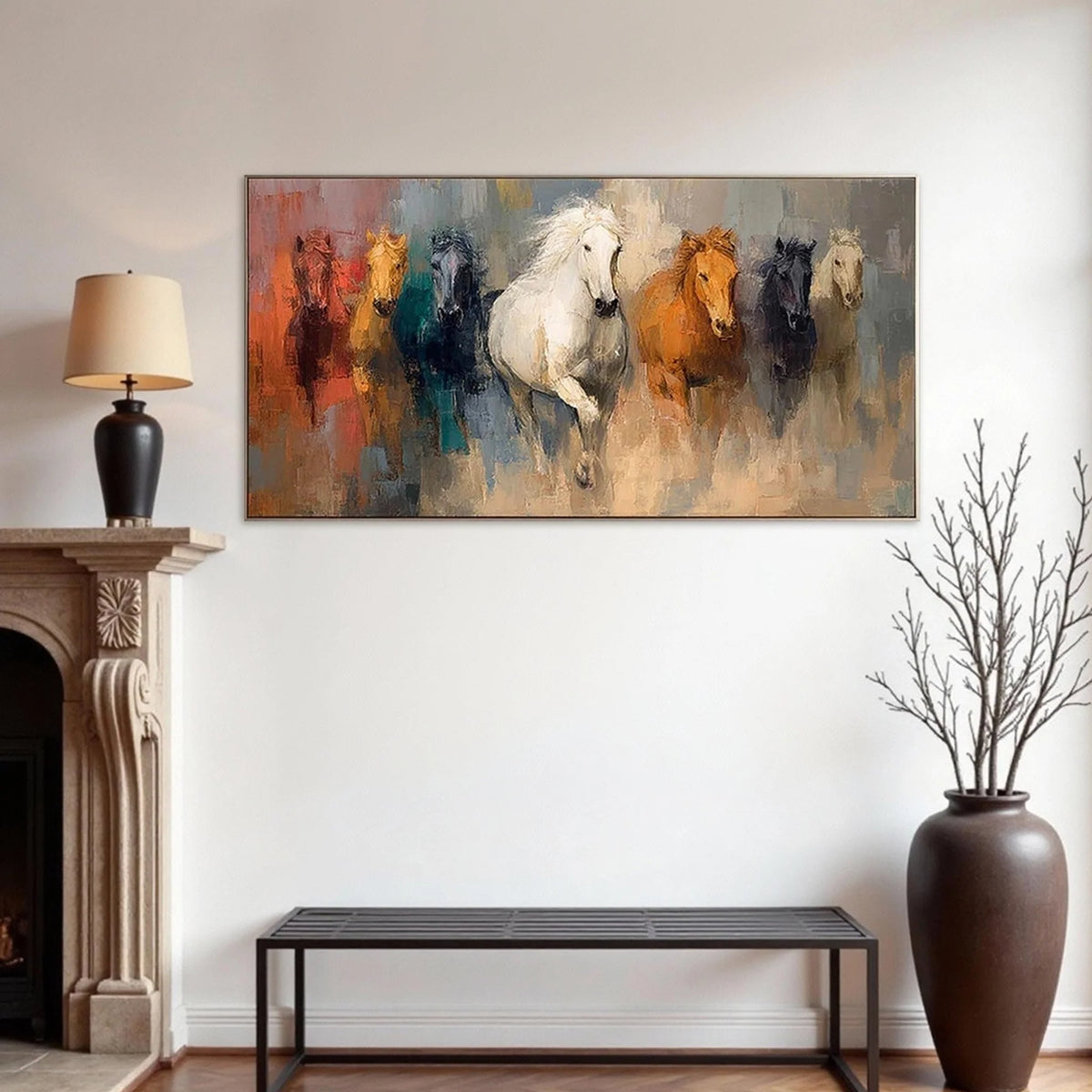 Multicolor Running Horses Wall Art