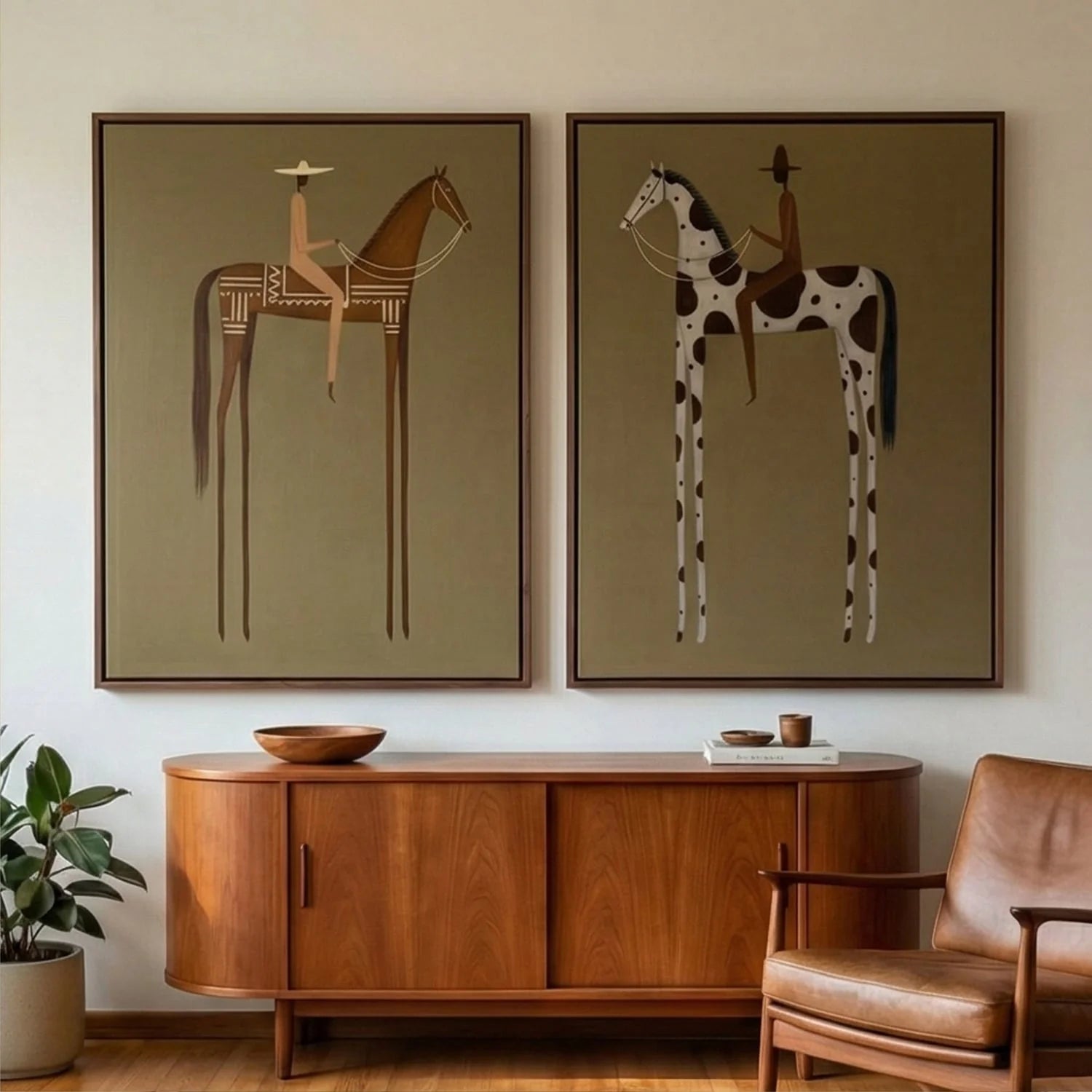 Flat-Toned Rider Duo Wall Art Set of 2