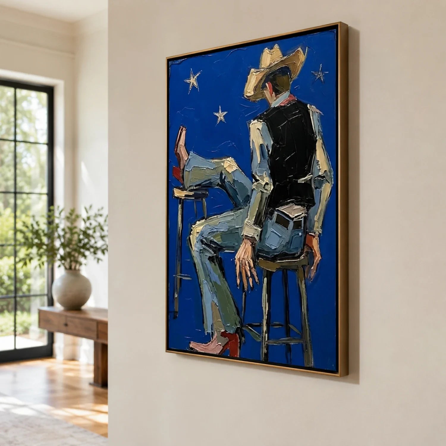 Impasto Cowboy on Blue Night Wall Art