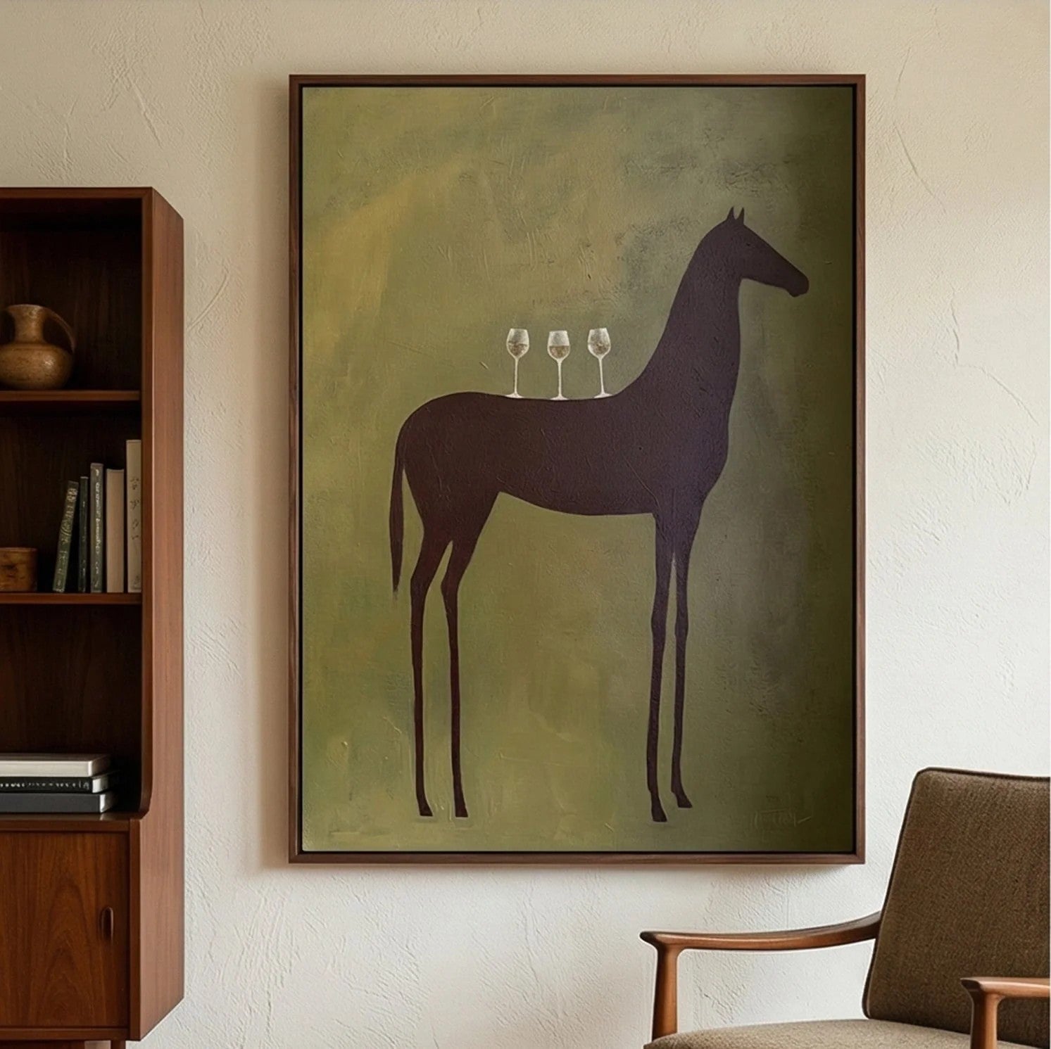 Silhouette Horse with Wine Glasses Wall Art