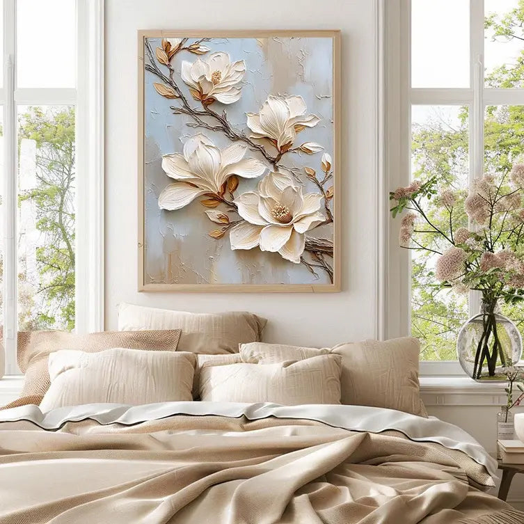 Sculptural Cream Magnolia Branch Wall Art