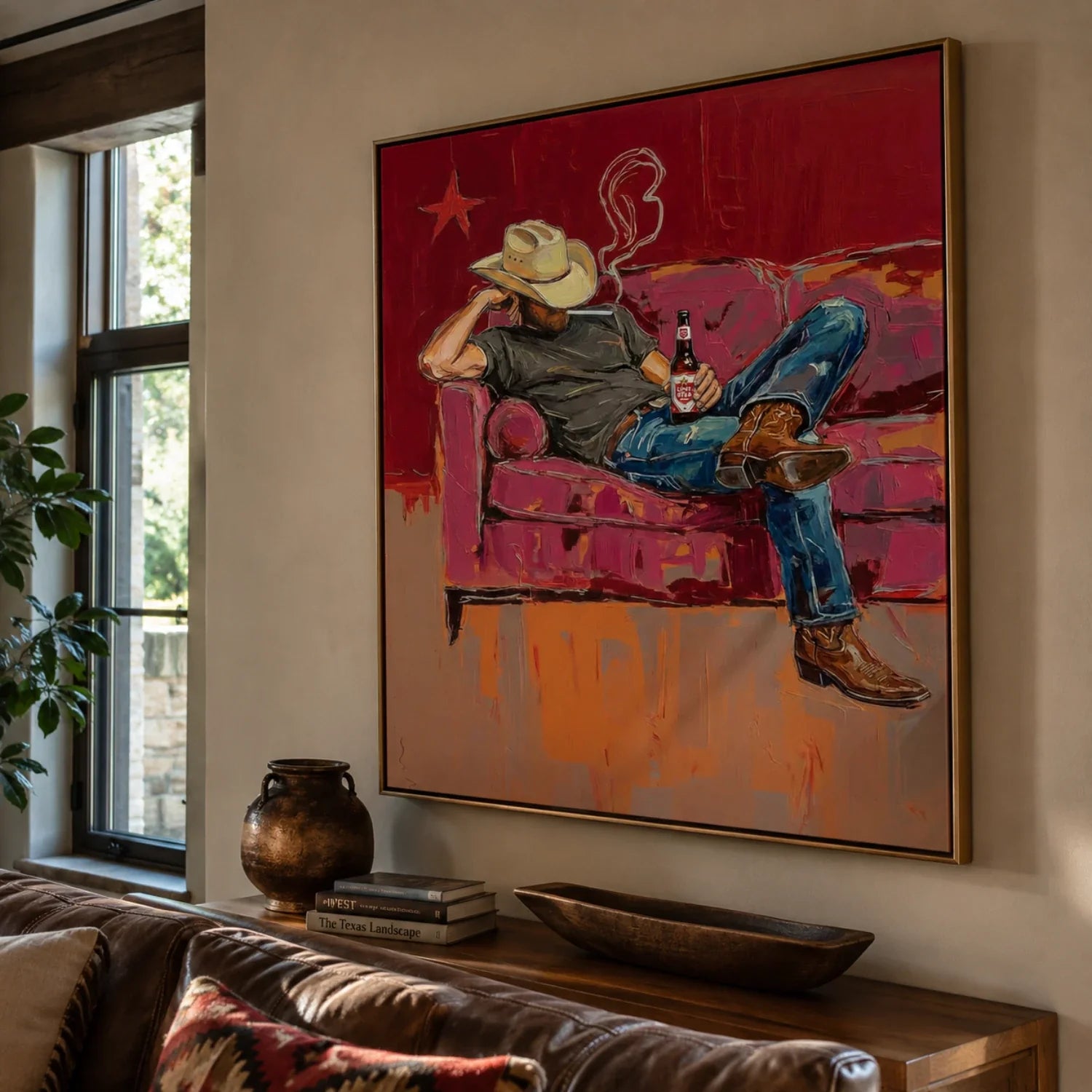 Impasto Cowboy on Couch Wall Art