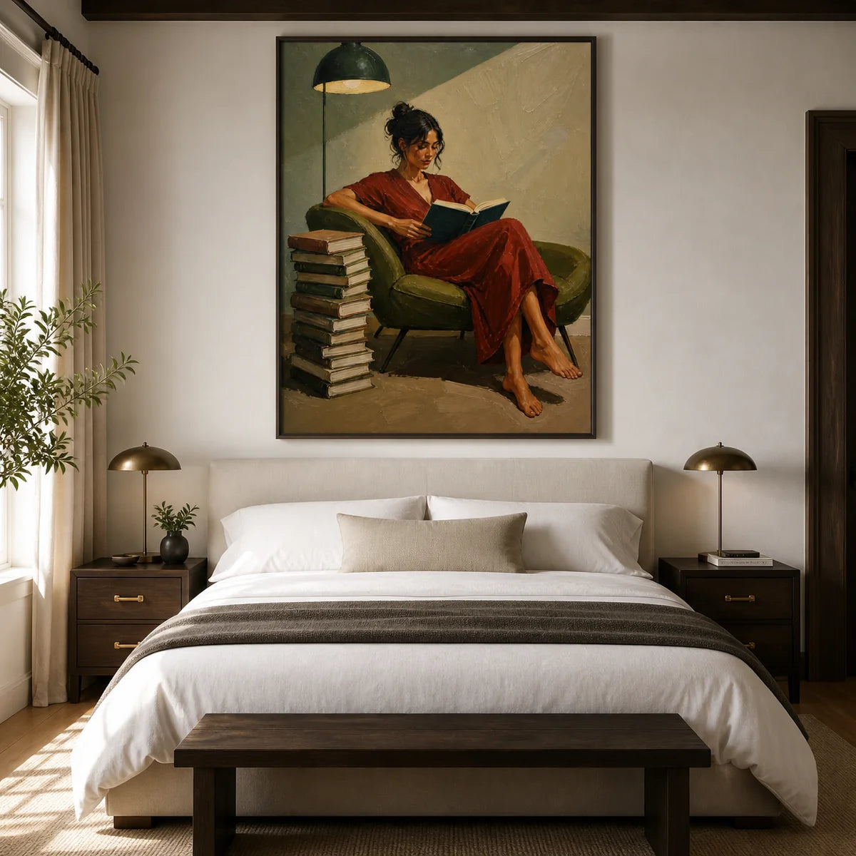 Textured Reading Woman in Red Wall Art