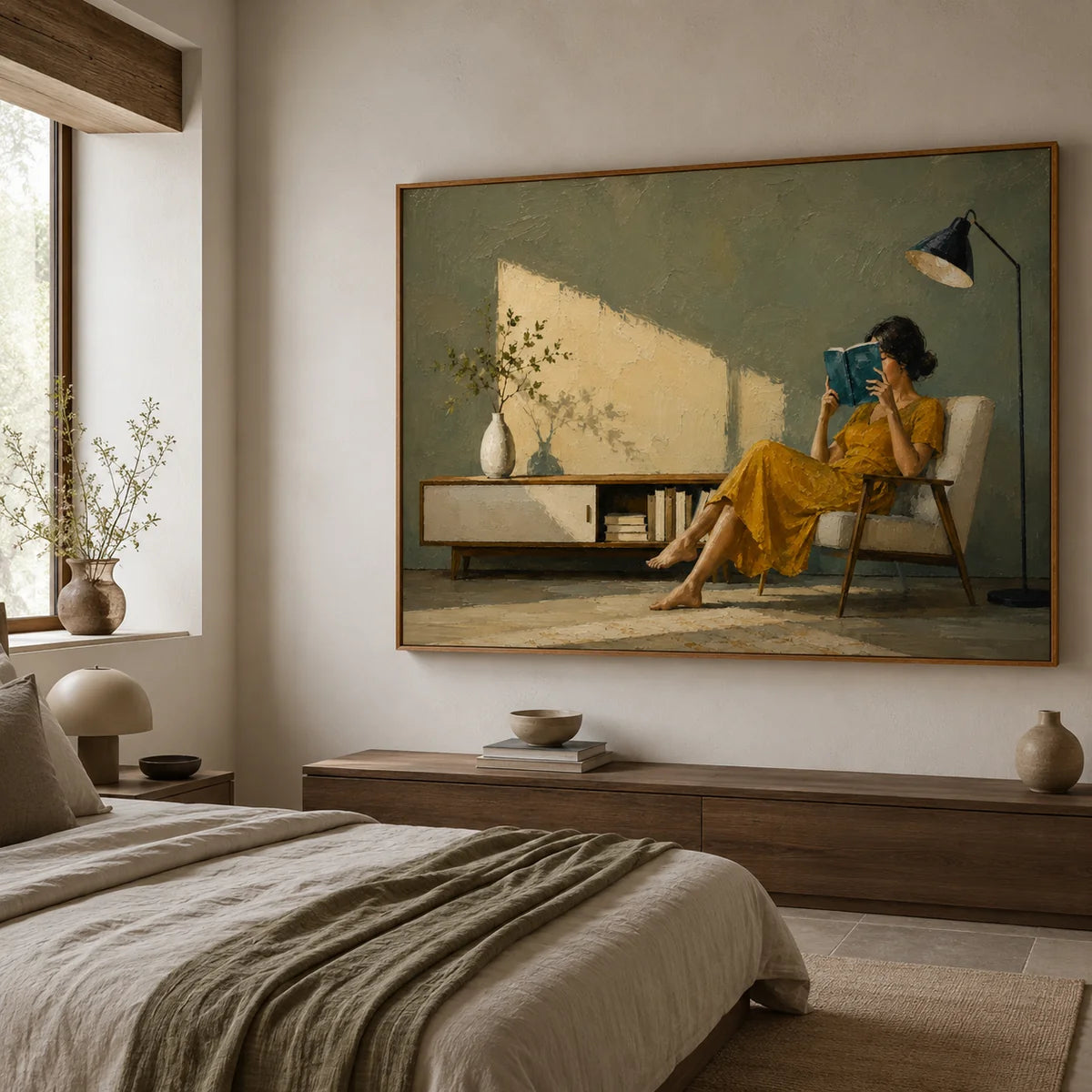 Textured Reading Woman by Window Wall Art