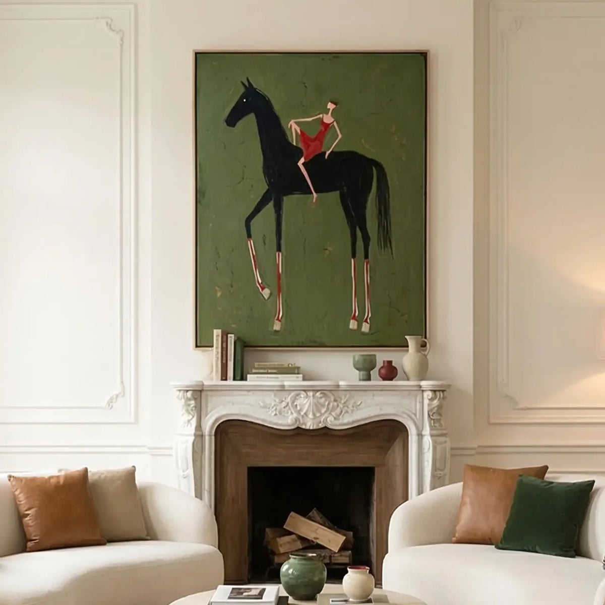 Elongated Black Horse Rider Wall Art